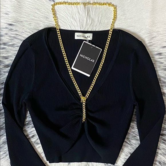 NICHOLAS CHAIN DETAILED “ALMA” RIBBED CROP TOP, S - Picture 2 of 14